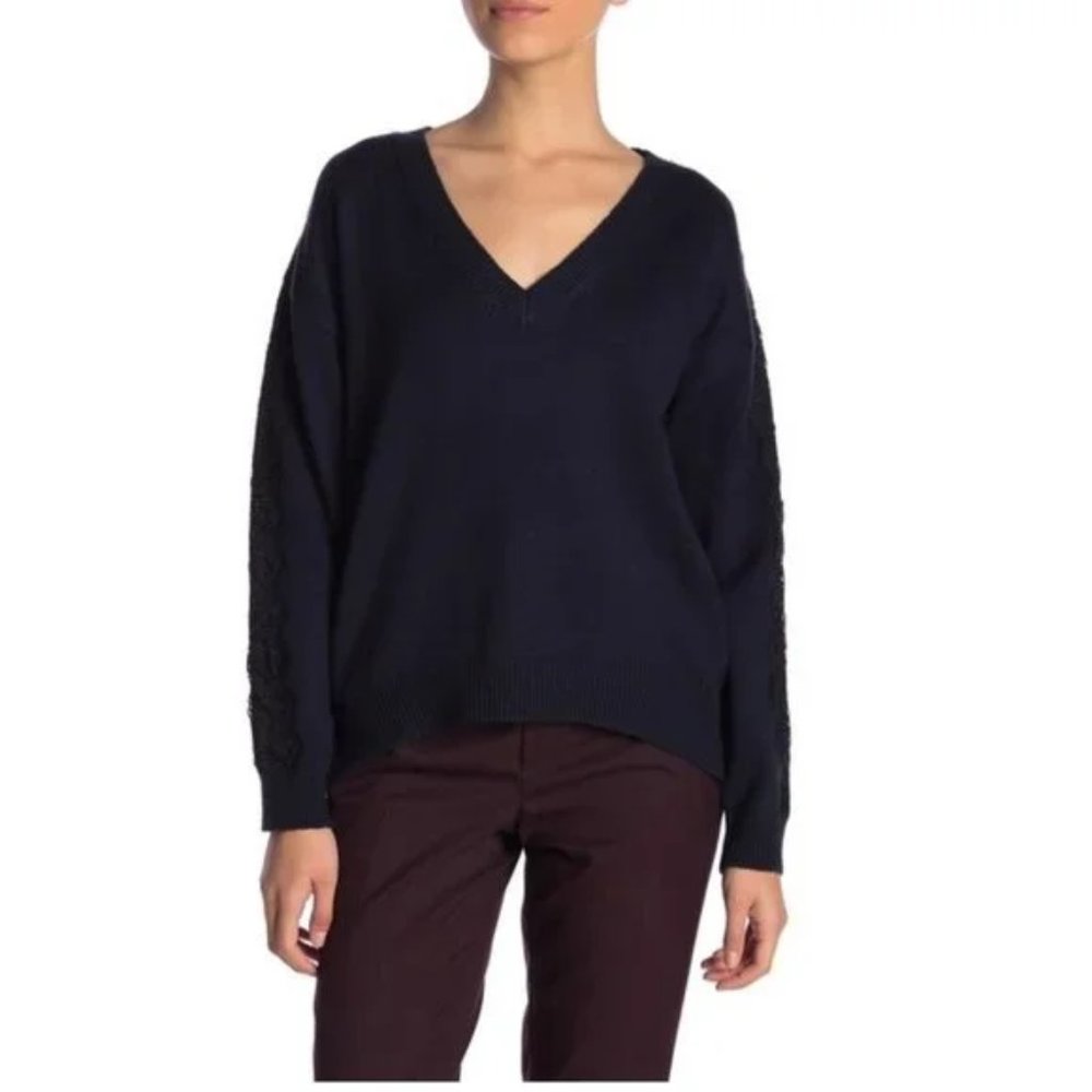 14th & Union Lace Trim V-Neck Sweater